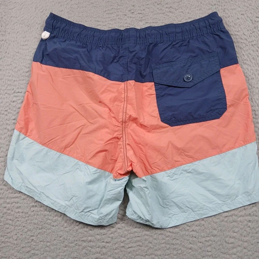 J. Crew Swimwear Trunks Mens M Colorblock Blue‎ Orange Mesh Lined Beach Swim